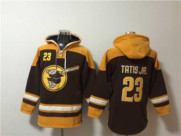 San Diego Padres #23 Fernando Tatis Jr. Brown Gold Ageless Must-Have Lace-Up Pullover Hoodie,We sell and wholesale San Diego Padres #23 Fernando Tatis Jr. Brown Gold Ageless Must-Have Lace-Up Pullover Hoodie on line form chian!